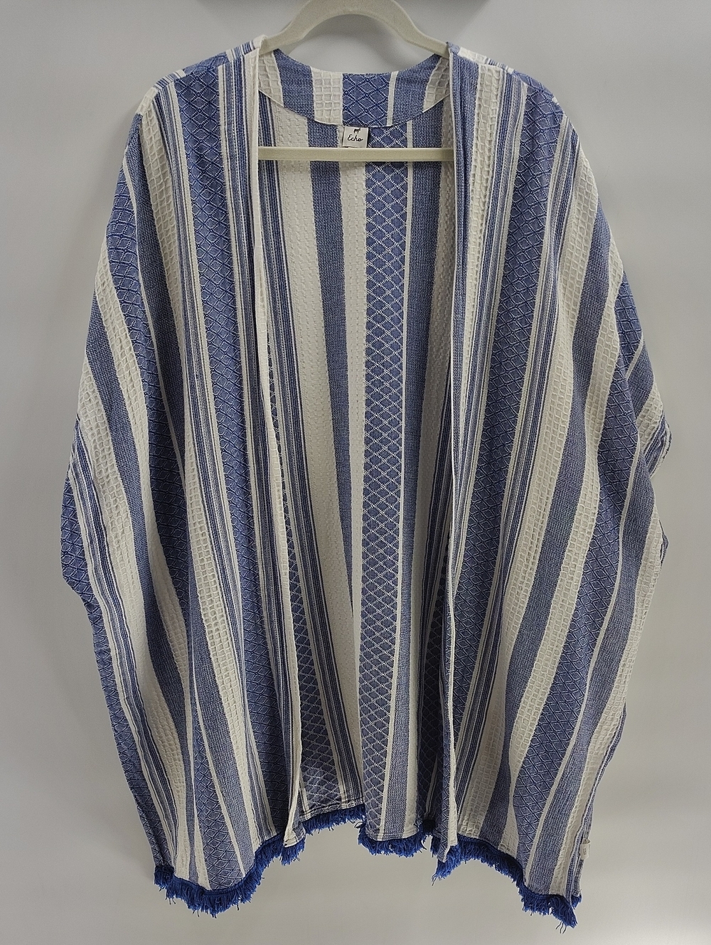 Lightweight Blue & White Striped Open Front Kimono Jacket One Size